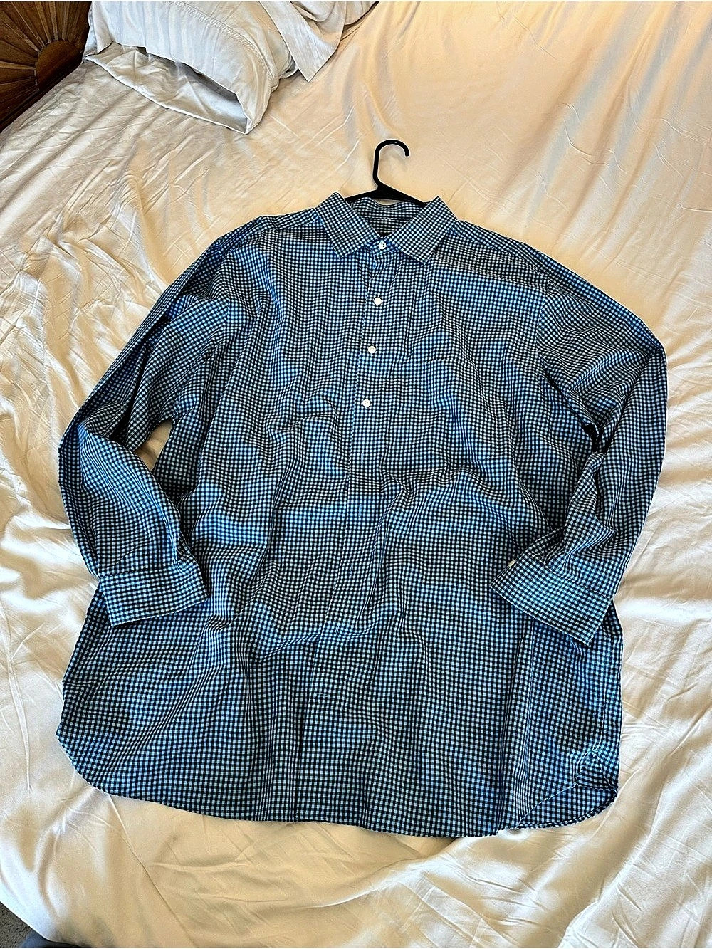 Rochester Men's Checkered Cotton Shirt in Blue & Black Size Large